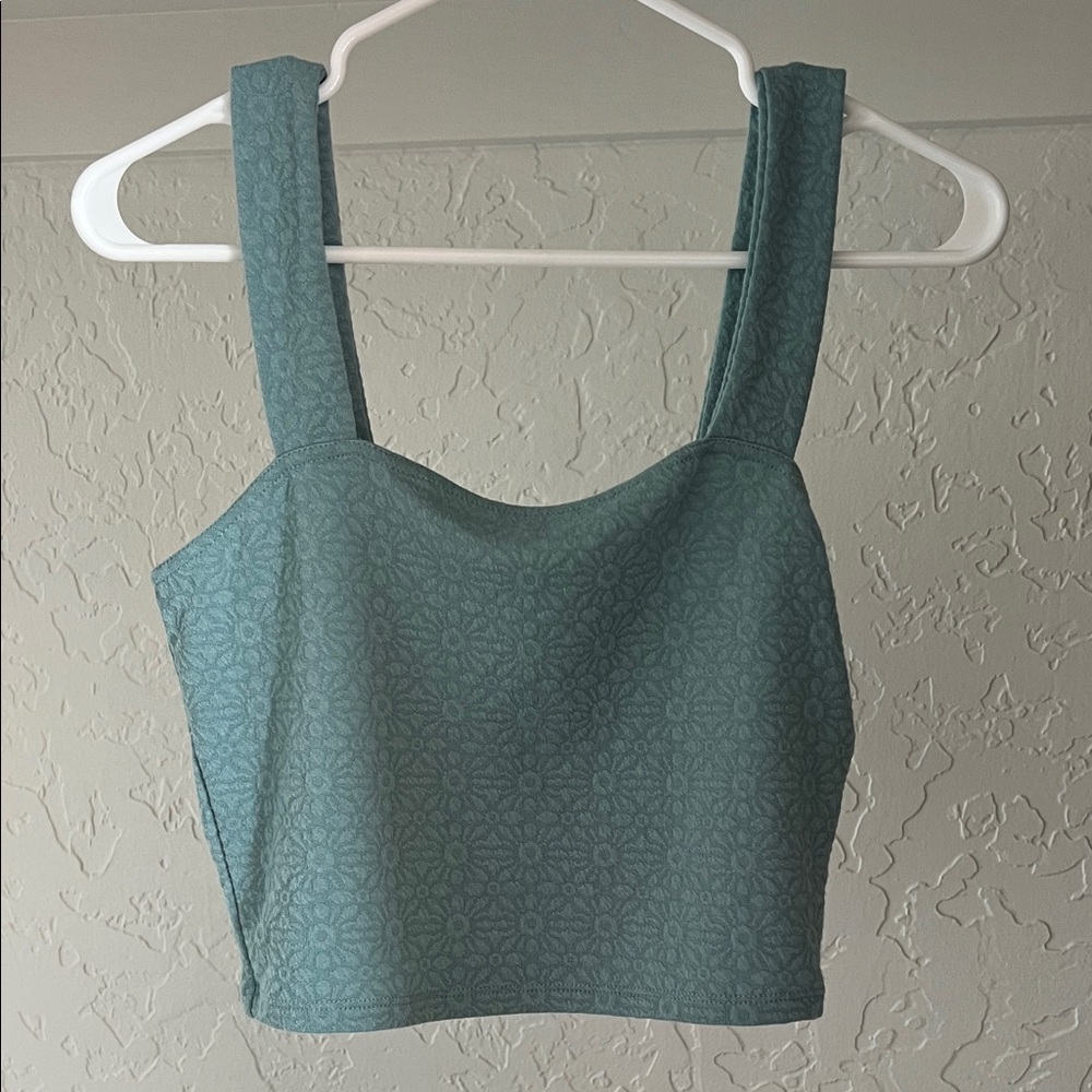 Roxy Teal Patterned Textured Crop Tank